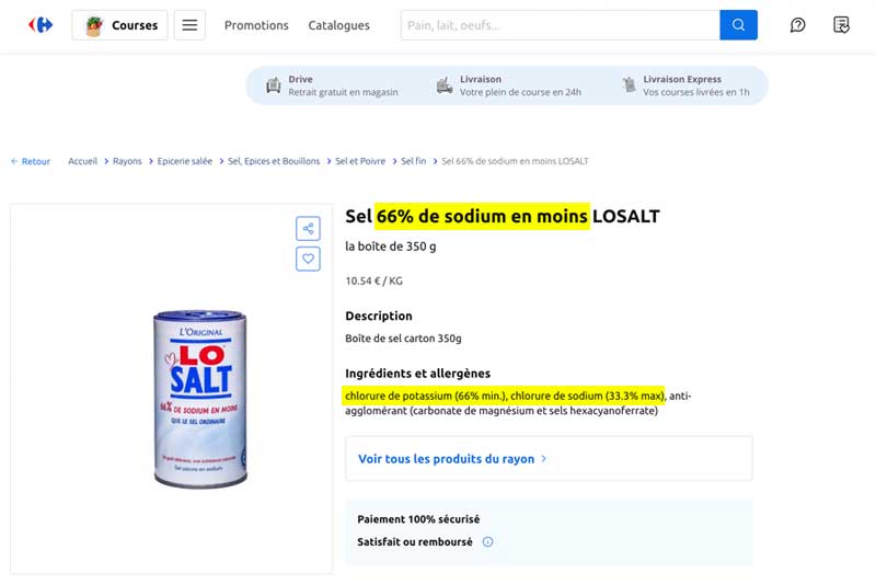 Boîte de sel 66% de sodium en moins sur la boutique Carrefour